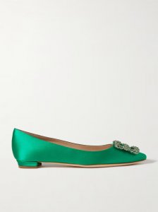 Hangisi embellished satin point-toe flats Hangisi embellished satin point-toe flats