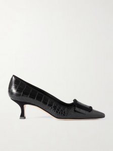 Maysale 50 buckled suede-trimmed croc-effect leather point-toe pumps Maysale 50 buckled suede-trimmed croc-effect leather point-toe pumps