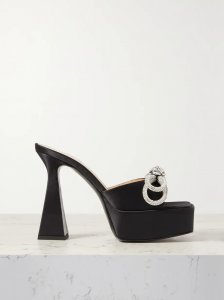 Double Bow crystal-embellished silk-satin platform mules Double Bow crystal-embellished silk-satin platform mules