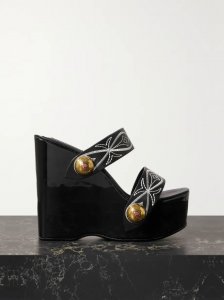 Embellished embroidered leather wedge sandals Embellished embroidered leather wedge sandals