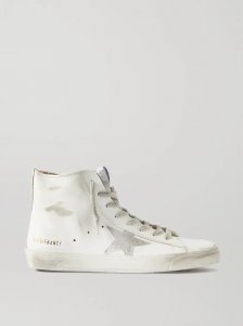 Francy glittered distressed leather and suede high-top sneakers Francy glittered distressed leather and suede high-top sneakers