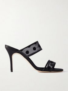 Scolobi 90 satin-trimmed flocked mesh sandals Scolobi 90 satin-trimmed flocked mesh sandals