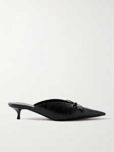 Knife bow-embellished crinkled-leather mules Knife bow-embellished crinkled-leather mules