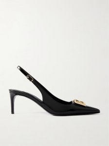 Formale appliquéd glossed-leather slingback pumps Formale appliquéd glossed-leather slingback pumps