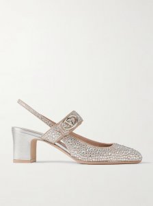 VLOGO Locker 60 crystal-embellished suede slingback pumps VLOGO Locker 60 crystal-embellished suede slingback pumps