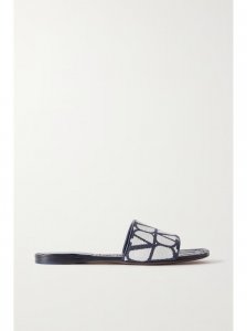 Toile Iconographe leather-trimmed cotton-canvas jacquard slides Toile Iconographe leather-trimmed cotton-canvas jacquard slides