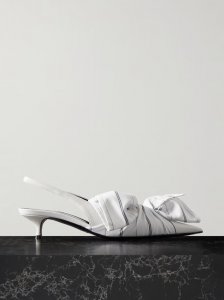 Striped poplin-trimmed leather slingback pumps Striped poplin-trimmed leather slingback pumps