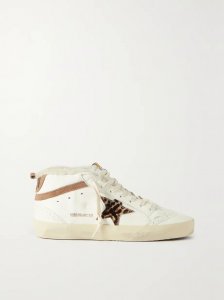 Mid Star shearling-lined distressed leopard-print calf hair, suede and leather sneakers Mid Star shearling-lined distressed leopard-print calf hair, suede and leather sneakers