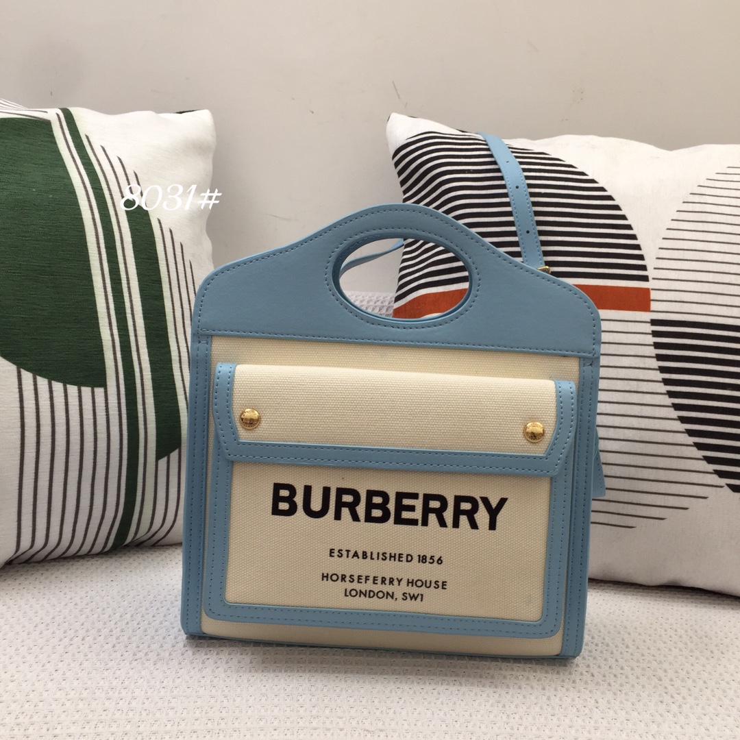 BURBERRY HANDBAG Light Blue with Off-White Accents BURBERRY HANDBAG Light Blue with Off-White Accents