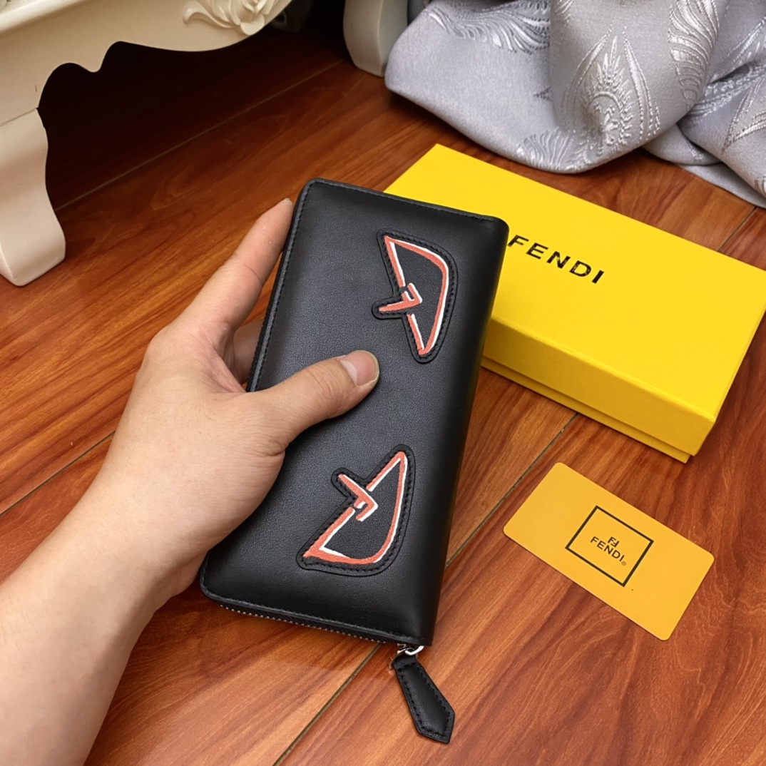 FENDI LONG WALLET BUG’S EYE ZIP BLACK LEATHER MONSTER ROUND ZIPPER FENDI LONG WALLET BUG’S EYE ZIP BLACK LEATHER MONSTER ROUND ZIPPER