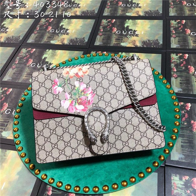 Gucci Dionysus Medium Shoulder Bag Blooms Print with Wine Suede Gucci Dionysus Medium Shoulder Bag Blooms Print with Wine Suede