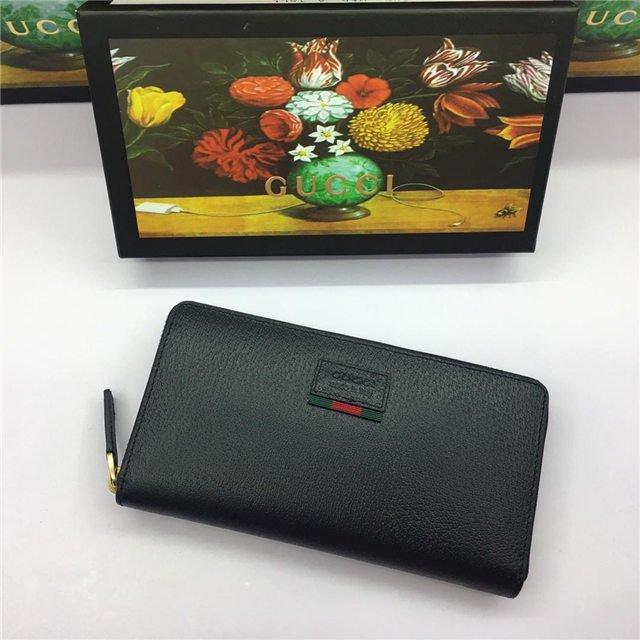 Gucci Leather Zip Around Wallet With Web Gucci Leather Zip Around Wallet With Web