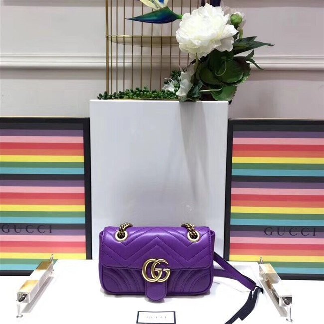 Gucci GG Marmont Matelasse Mini Bag Purple Leather Gucci GG Marmont Matelasse Mini Bag Purple Leather