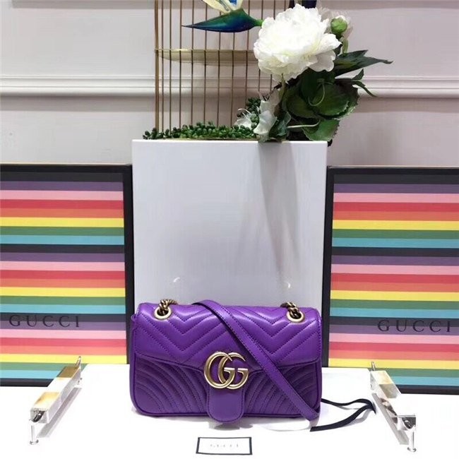 Gucci GG Marmont Matelasse Small Shoulder Bag Purple Leather Gucci GG Marmont Matelasse Small Shoulder Bag Purple Leather