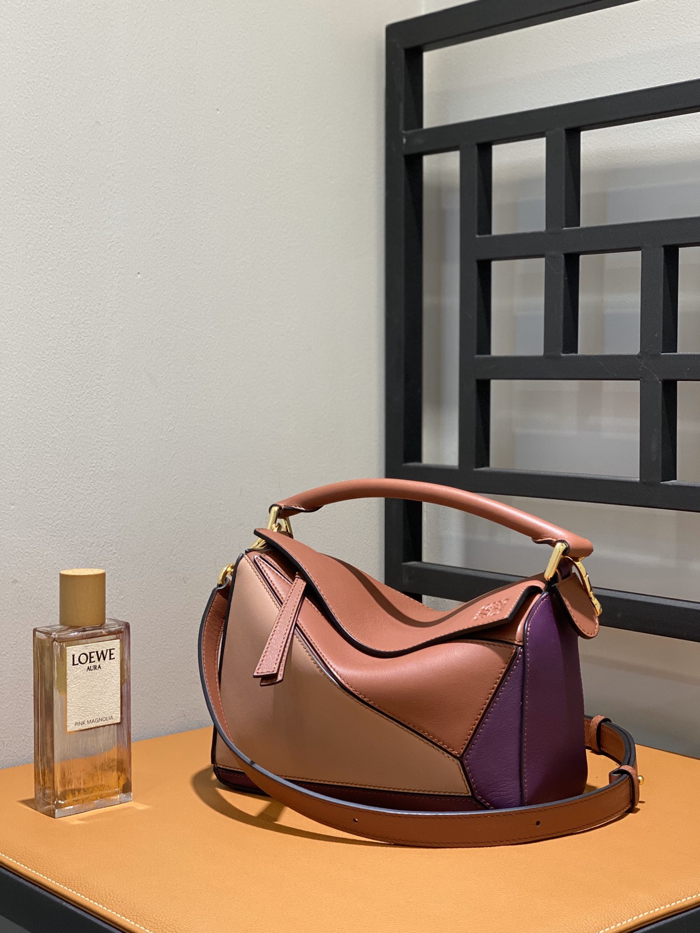 LOEWE HANDBAG Khaki with purple color blocking LOEWE HANDBAG Khaki with purple color blocking
