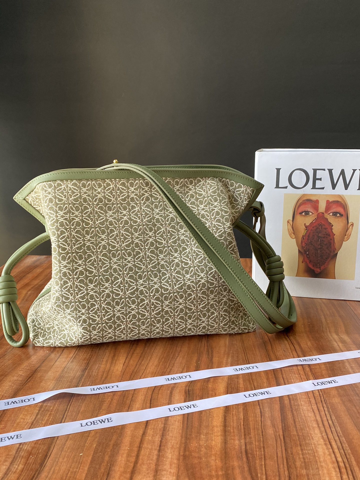 LOEWE CROSSBODY Embroidered Green with Beige Pattern LOEWE CROSSBODY Embroidered Green with Beige Pattern