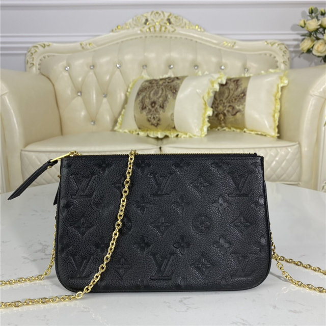 Louis Vuitton Double Zip Pochette Monogram Empreinte Leather Black M68568 Louis Vuitton Double Zip Pochette Monogram Empreinte Leather Black M68568