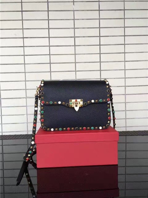 Valentino Rockstud textured-leather Black with multicolored cabochons Valentino Rockstud textured-leather Black with multicolored cabochons