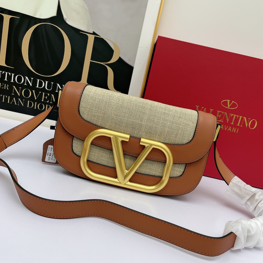 Valentino Garavani MAXI Crossbody Bag beige color with brown accents Valentino Garavani MAXI Crossbody Bag beige color with brown accents