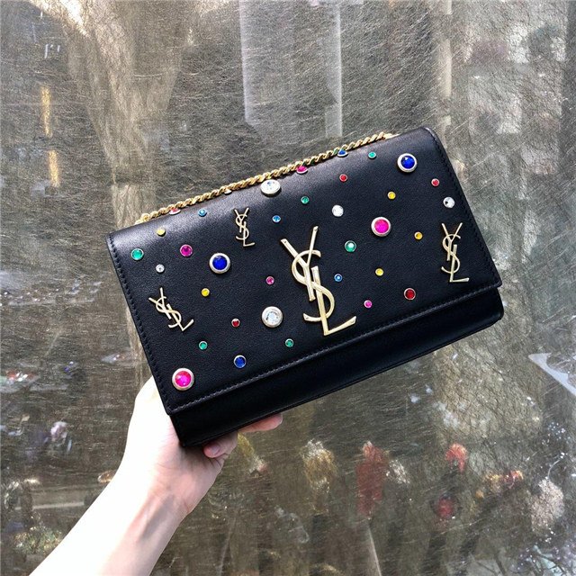 YSL Kate Medium Leather And Multicolor Charms Black YSL Kate Medium Leather And Multicolor Charms Black