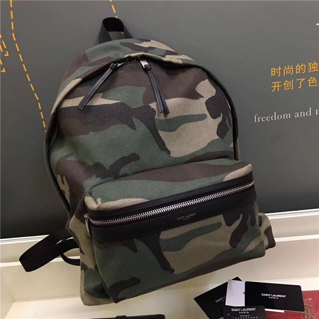 Yves Saint Laurent Classic City Backpack Khaki Cotton Gabardine Camouflage And Black Leather Yves Saint Laurent Classic City Backpack Khaki Cotton Gabardine Camouflage And Black Leather