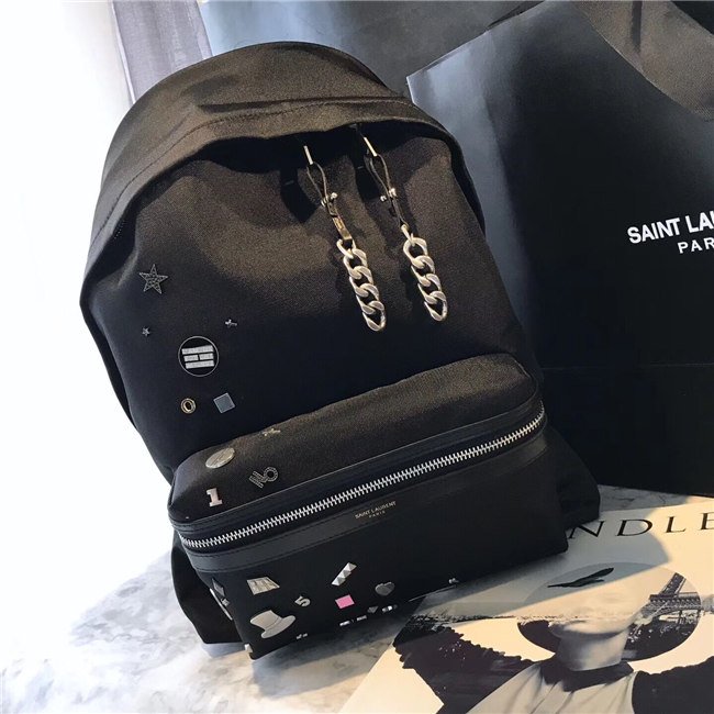 Yves Saint Laurent City Backpack With Pocket Patch Black Twill And Leather Yves Saint Laurent City Backpack With Pocket Patch Black Twill And Leather