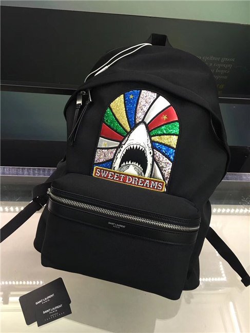 Yves Saint Lautent City Sweet Dreams Backpack With Pocket Patch Black Twill And Leather Yves Saint Lautent City Sweet Dreams Backpack With Pocket Patch Black Twill And Leather