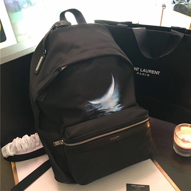 Yves Saint Laurent City Moonlight Backpack With Pocket Patch Black Twill And Leather Yves Saint Laurent City Moonlight Backpack With Pocket Patch Black Twill And Leather