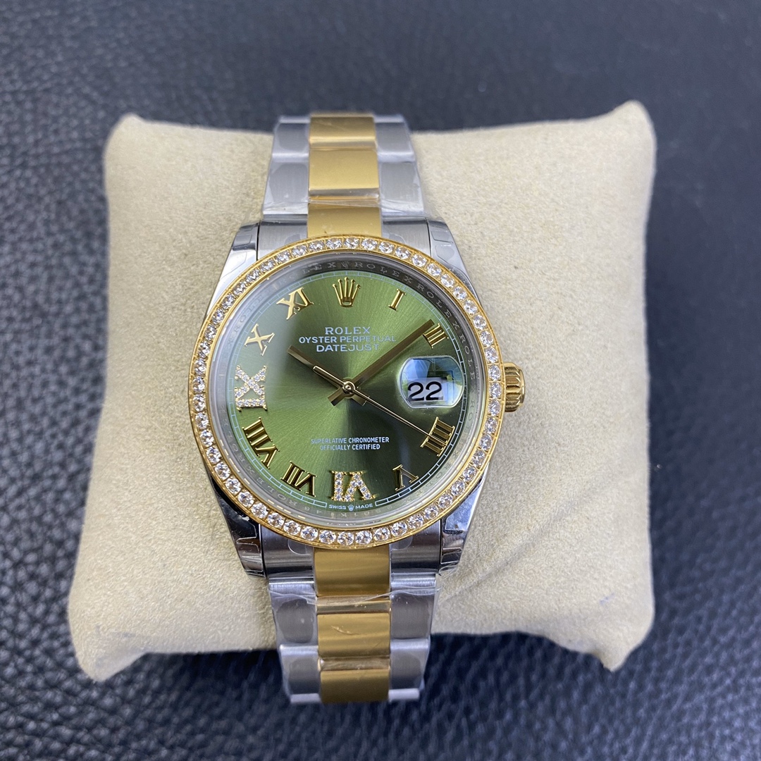 Rolex Datejust 36 Series, Top-of-the-Line Model with Gold Roman Numerals and Diamond Bezel Rolex Datejust 36 Series, Top-of-the-Line Model with Gold Roman Numerals and Diamond Bezel