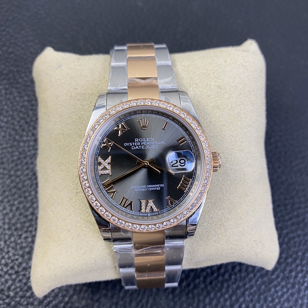 Rolex Datejust 36 Series, Top-of-the-Line Model with Gold Roman Numerals and Diamond Bezel Rolex Datejust 36 Series, Top-of-the-Line Model with Gold Roman Numerals and Diamond Bezel