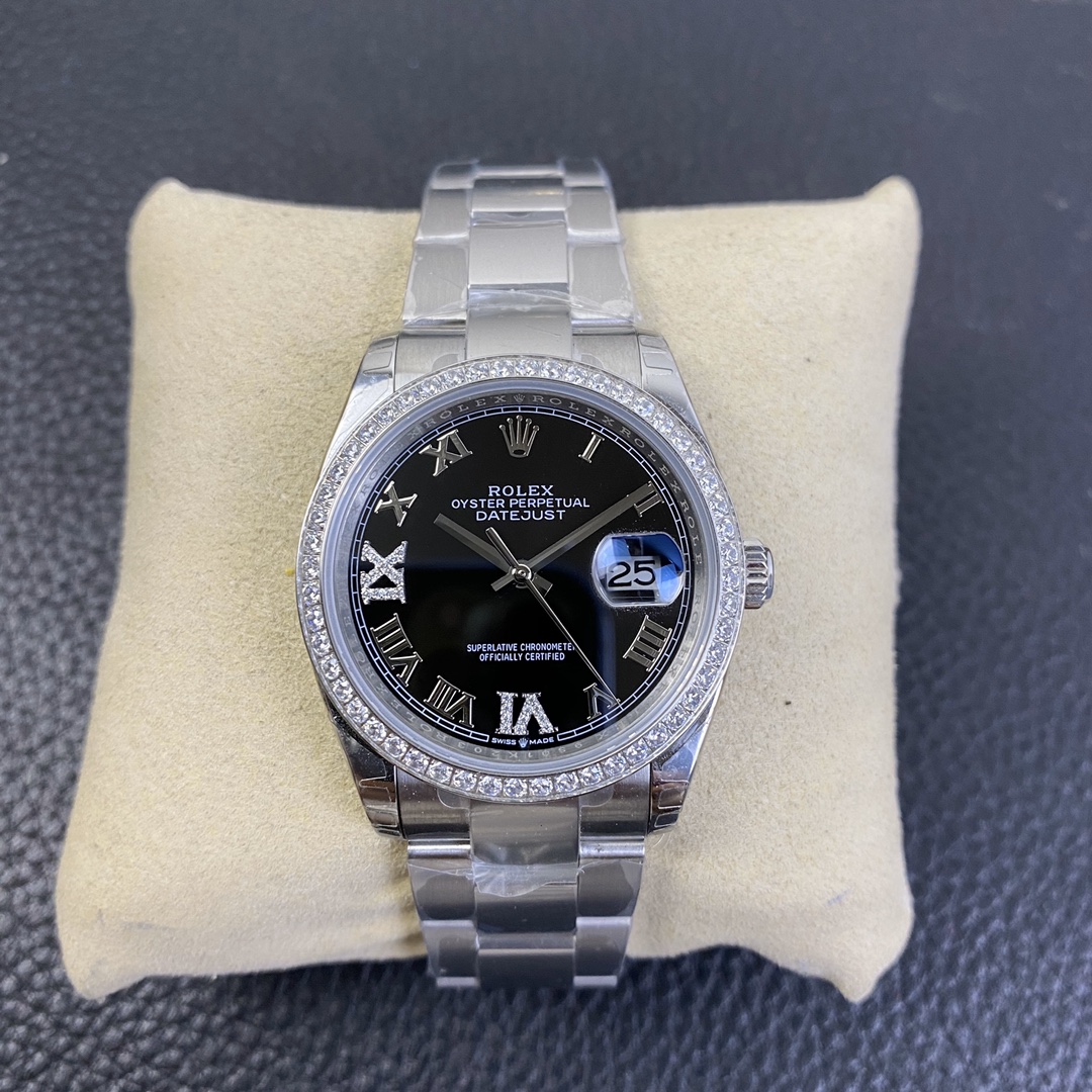 Rolex Datejust 36 Series, Top-of-the-Line Model with Gold Roman Numerals and Diamond Bezel Rolex Datejust 36 Series, Top-of-the-Line Model with Gold Roman Numerals and Diamond Bezel