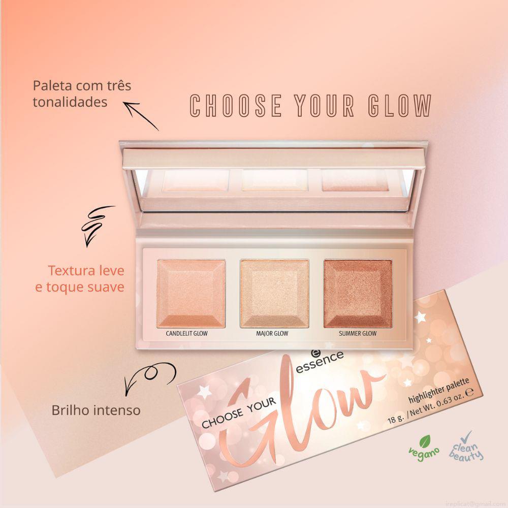 Paleta de Iluminador em Pó Essence Choose Your Glow 3 Shades Paleta de Iluminador em Pó Essence Choose Your Glow 3 Shades