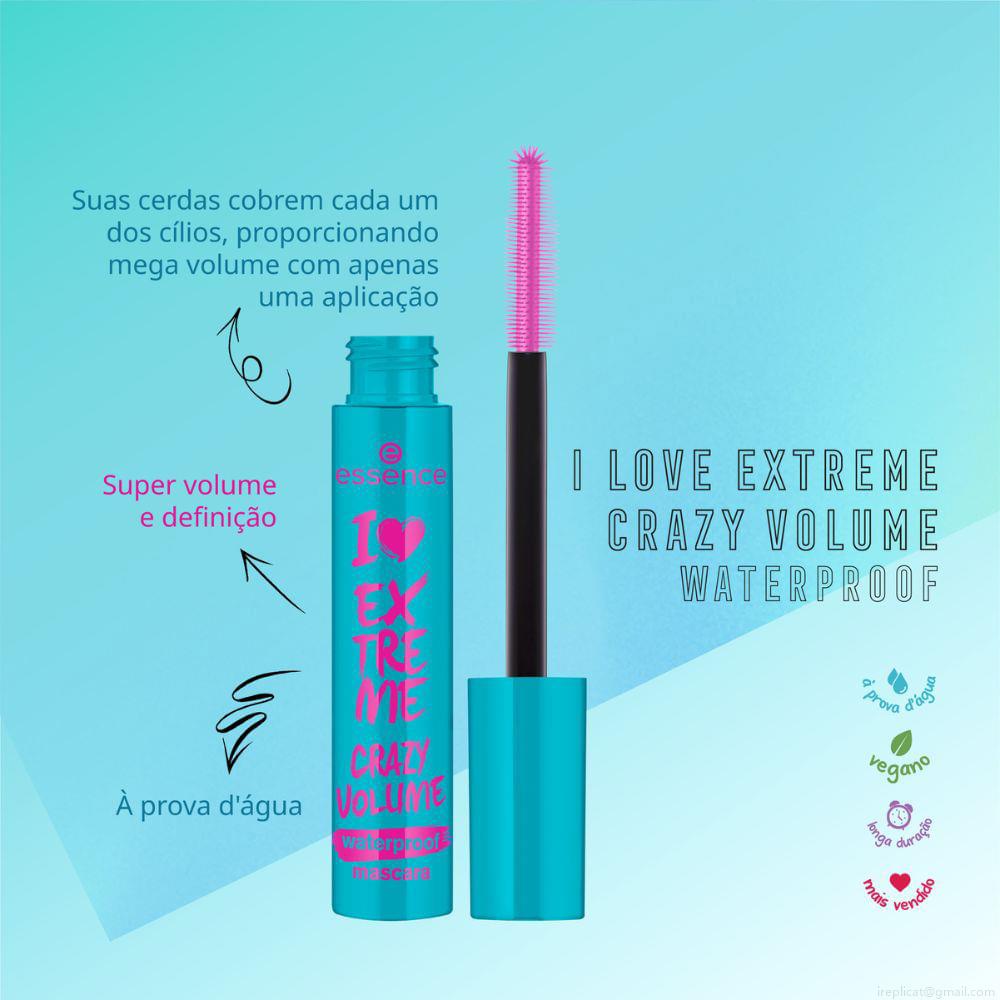 Máscara para Cílios de Volume À Prova D'Água Essence I Love Extreme Crazy Volume Preto 12 ml Máscara para Cílios de Volume À Prova D'Água Essence I Love Extreme Crazy Volume Preto 12 ml