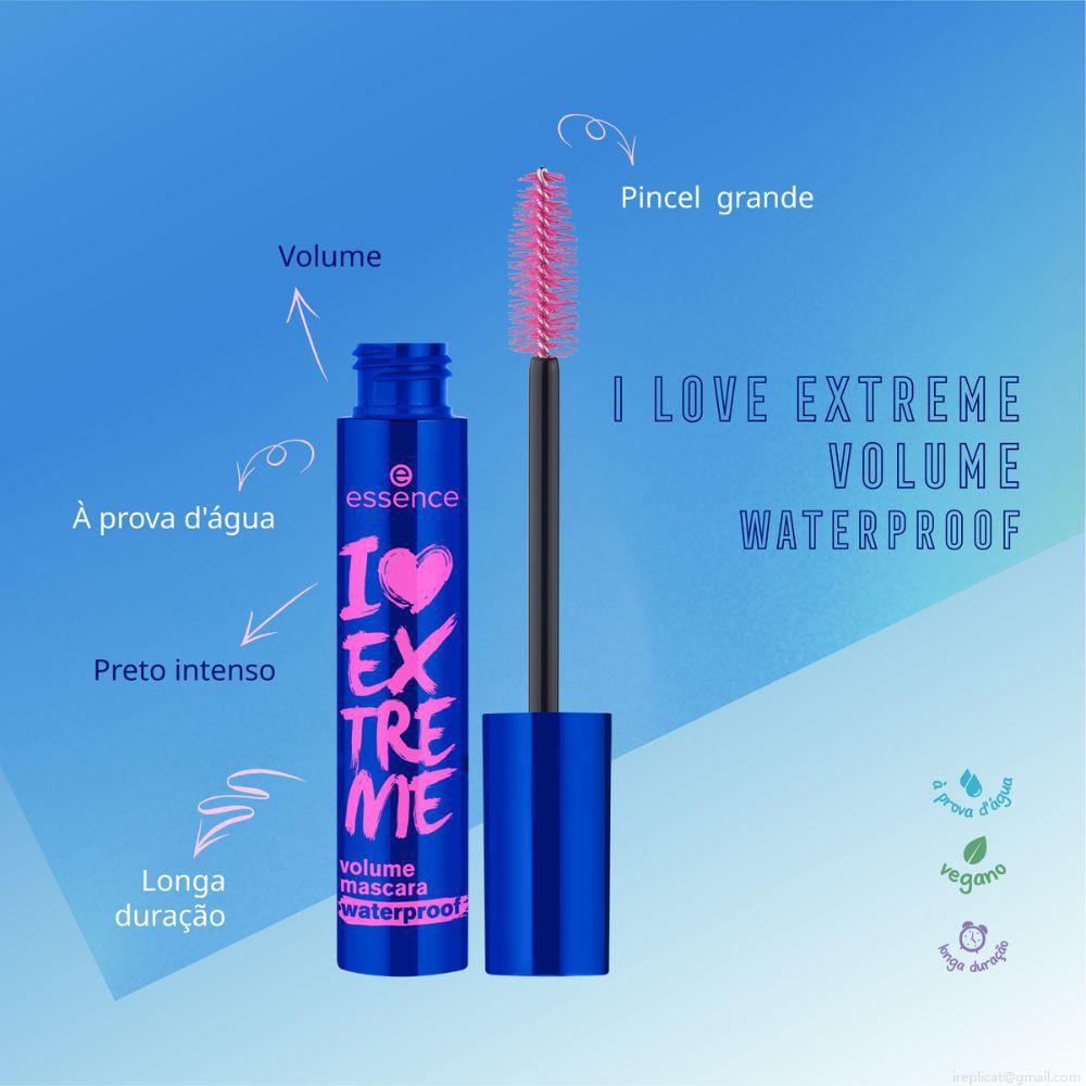 Máscara para Cílios de Volume À Prova D'Água Essence I Love Extreme Preto 12 ml Máscara para Cílios de Volume À Prova D'Água Essence I Love Extreme Preto 12 ml