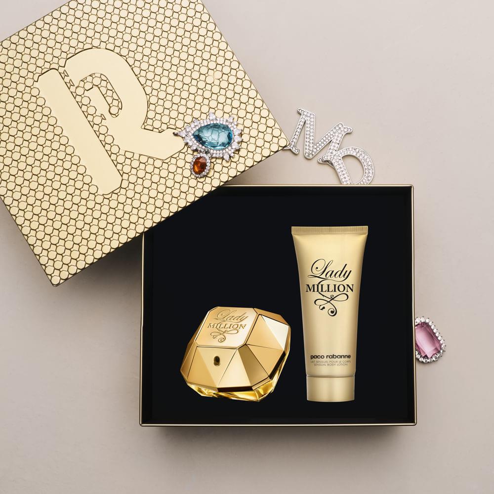 Kit Perfume Paco Rabanne Lady Million Feminino Eau de Parfum 80 ml + Creme Corporal 100 ml Kit Perfume Paco Rabanne Lady Million Feminino Eau de Parfum 80 ml + Creme Corporal 100 ml
