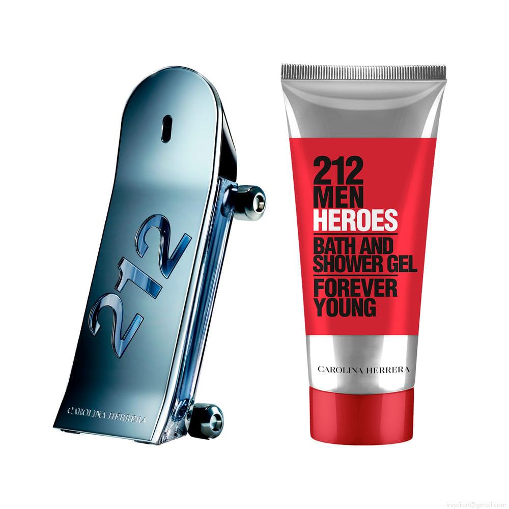 Kit Perfume Carolina Herrera 212 Men Heroes Eau de Toilette Masculino 90 ml + Gel de Banho 100 ml Kit Perfume Carolina Herrera 212 Men Heroes Eau de Toilette Masculino 90 ml + Gel de Banho 100 ml