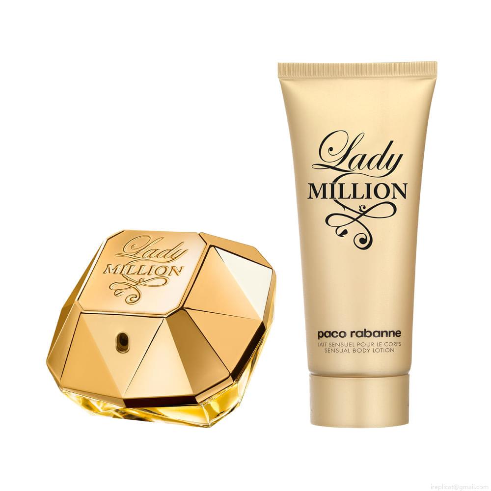 Kit Perfume Paco Rabanne Lady Million Feminino Eau de Parfum 80 ml + Creme Corporal 100 ml Kit Perfume Paco Rabanne Lady Million Feminino Eau de Parfum 80 ml + Creme Corporal 100 ml