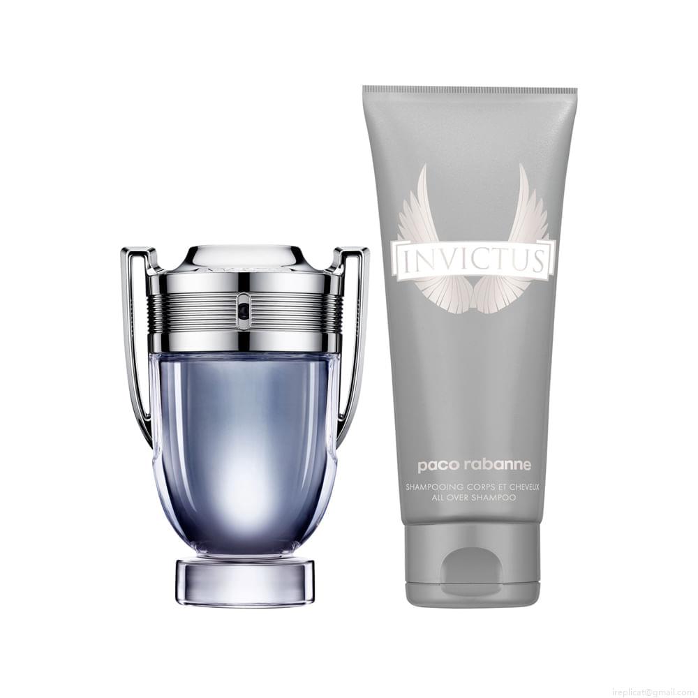 Kit Perfume Paco Rabanne Invictus Masculino Eau de Toilette 100 ml + Shampoo 100 ml Kit Perfume Paco Rabanne Invictus Masculino Eau de Toilette 100 ml + Shampoo 100 ml
