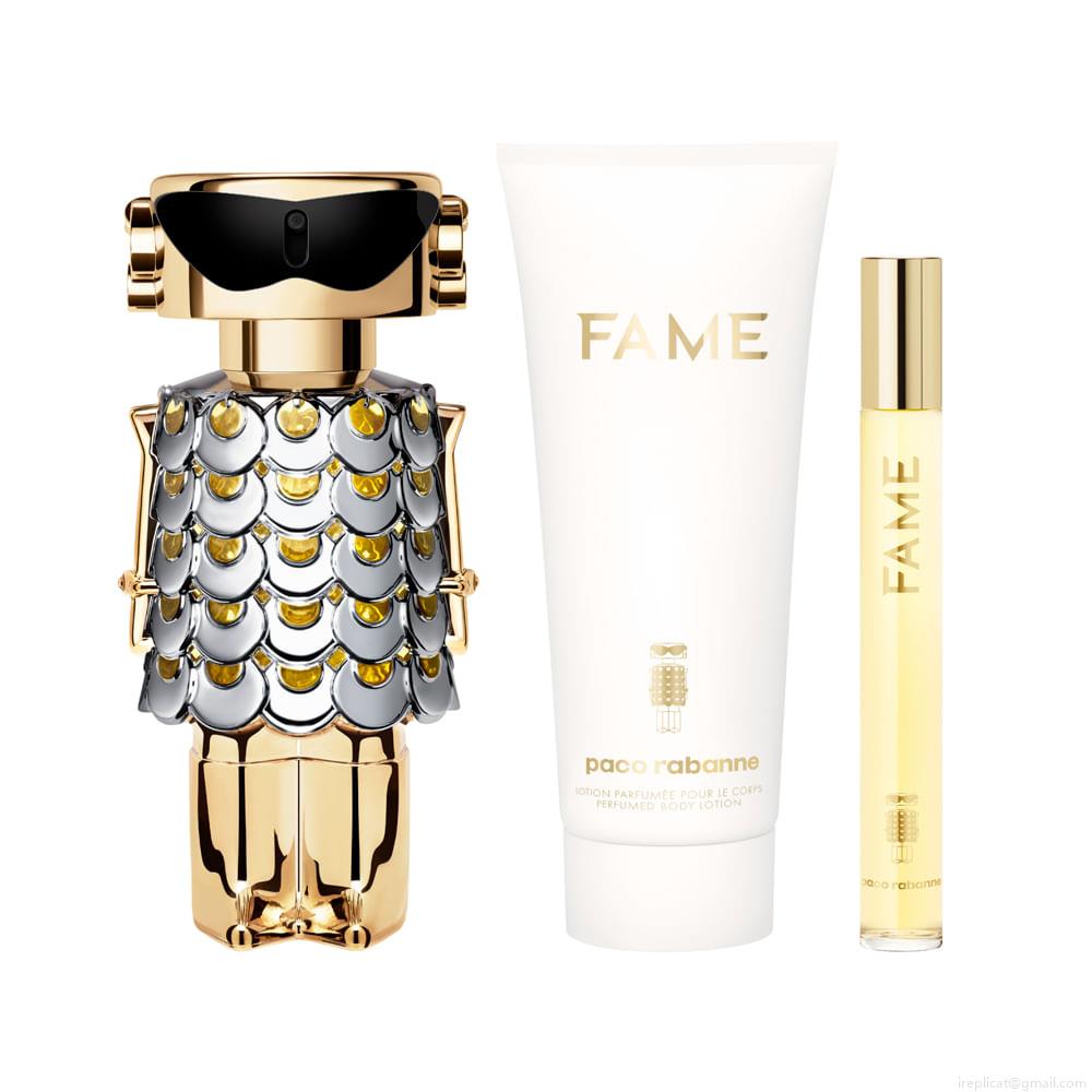 Kit Perfume Paco Rabanne Fame Feminino Eau de Parfum 80 ml + Creme Corporal 100 ml + Miniatura 10 ml Kit Perfume Paco Rabanne Fame Feminino Eau de Parfum 80 ml + Creme Corporal 100 ml + Miniatura 10 ml