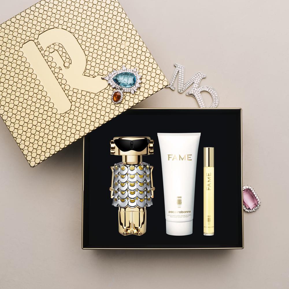 Kit Perfume Paco Rabanne Fame Feminino Eau de Parfum 80 ml + Creme Corporal 100 ml + Miniatura 10 ml Kit Perfume Paco Rabanne Fame Feminino Eau de Parfum 80 ml + Creme Corporal 100 ml + Miniatura 10 ml