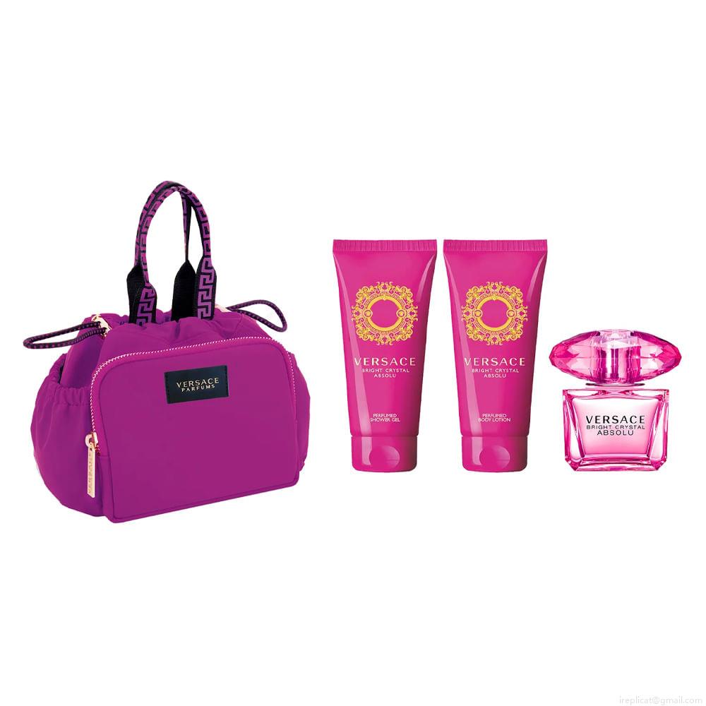 Kit Perfume Versace Bright Crystal Absolu Wom Eau de Parfum Feminino 90 ml + Gel de Banho 100 ml + Loção Corporal 100 ml + Néces Kit Perfume Versace Bright Crystal Absolu Wom Eau de Parfum Feminino 90 ml + Gel de Banho 100 ml + Loção Corporal 100 ml + Néces