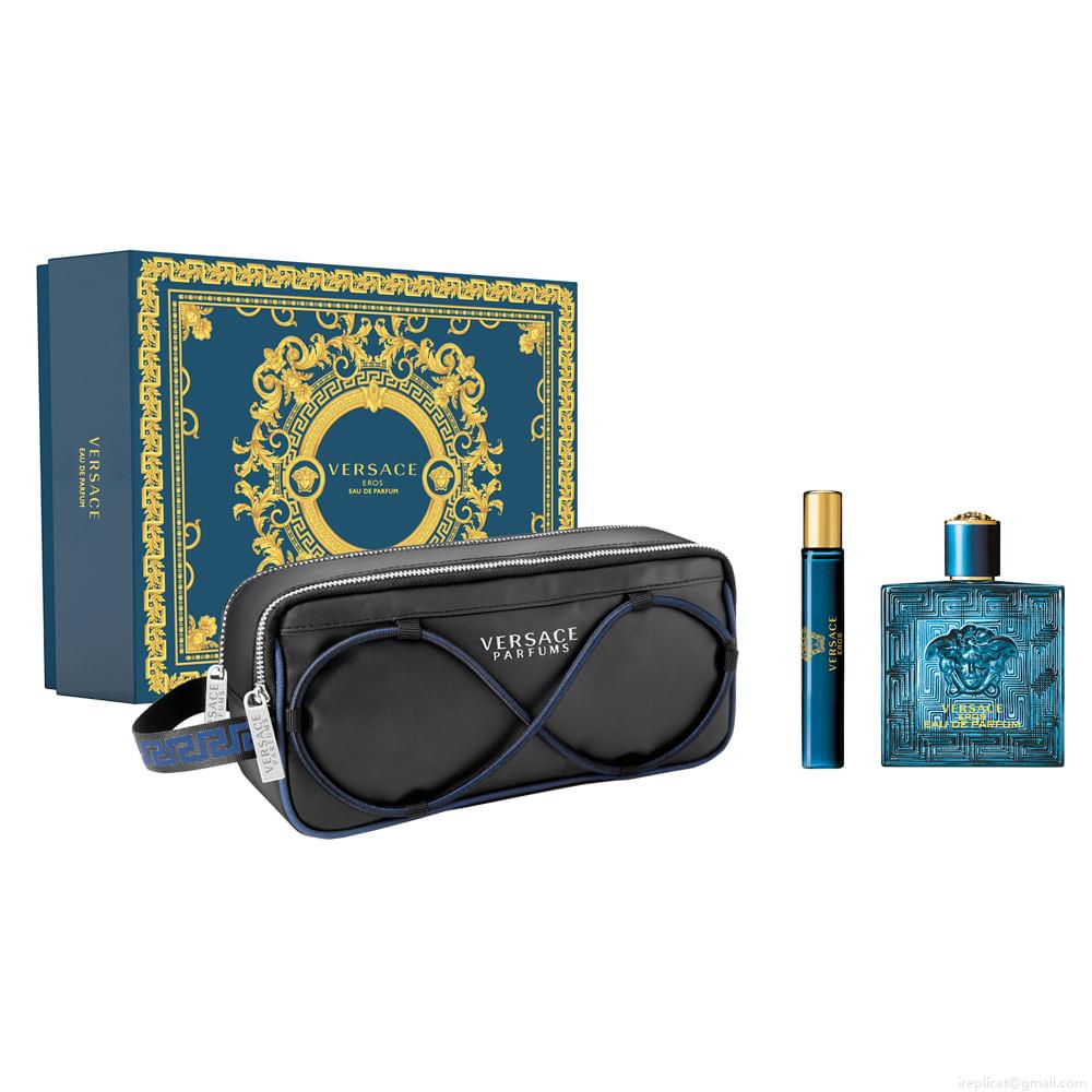 Kit Perfume Versace Eros Eau de Parfum Masculino 100 ml + Miniatura 10 ml + Nécessaire Kit Perfume Versace Eros Eau de Parfum Masculino 100 ml + Miniatura 10 ml + Nécessaire