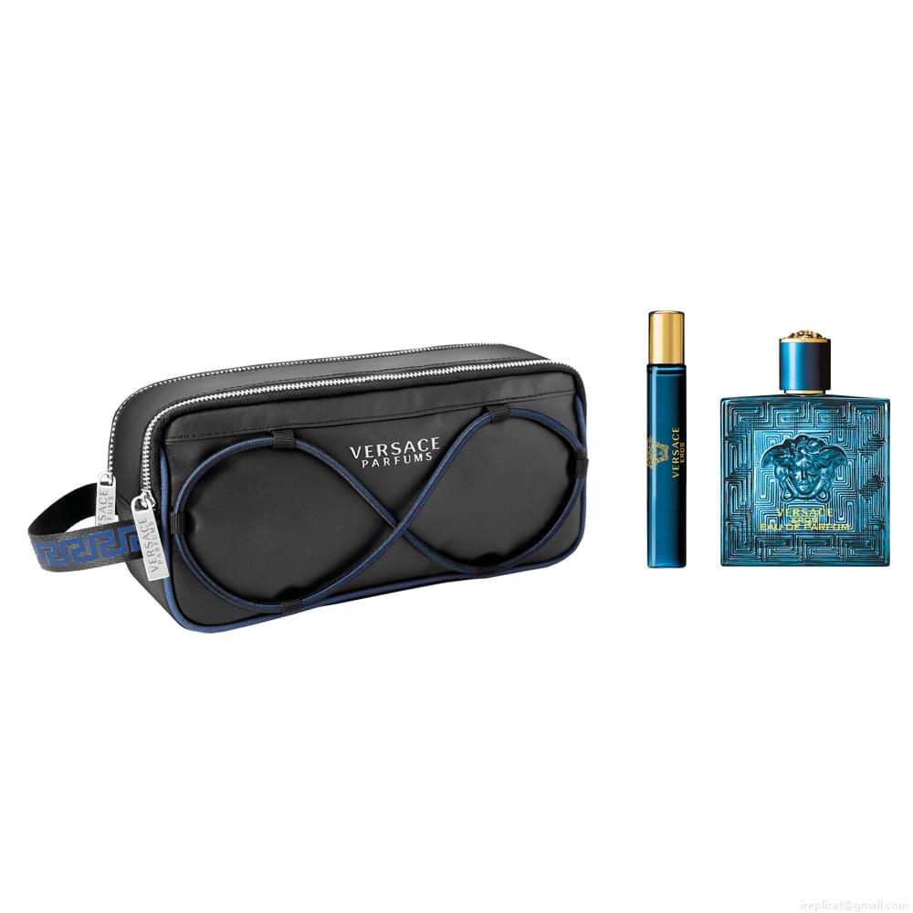 Kit Perfume Versace Eros Eau de Parfum Masculino 100 ml + Miniatura 10 ml + Nécessaire Kit Perfume Versace Eros Eau de Parfum Masculino 100 ml + Miniatura 10 ml + Nécessaire
