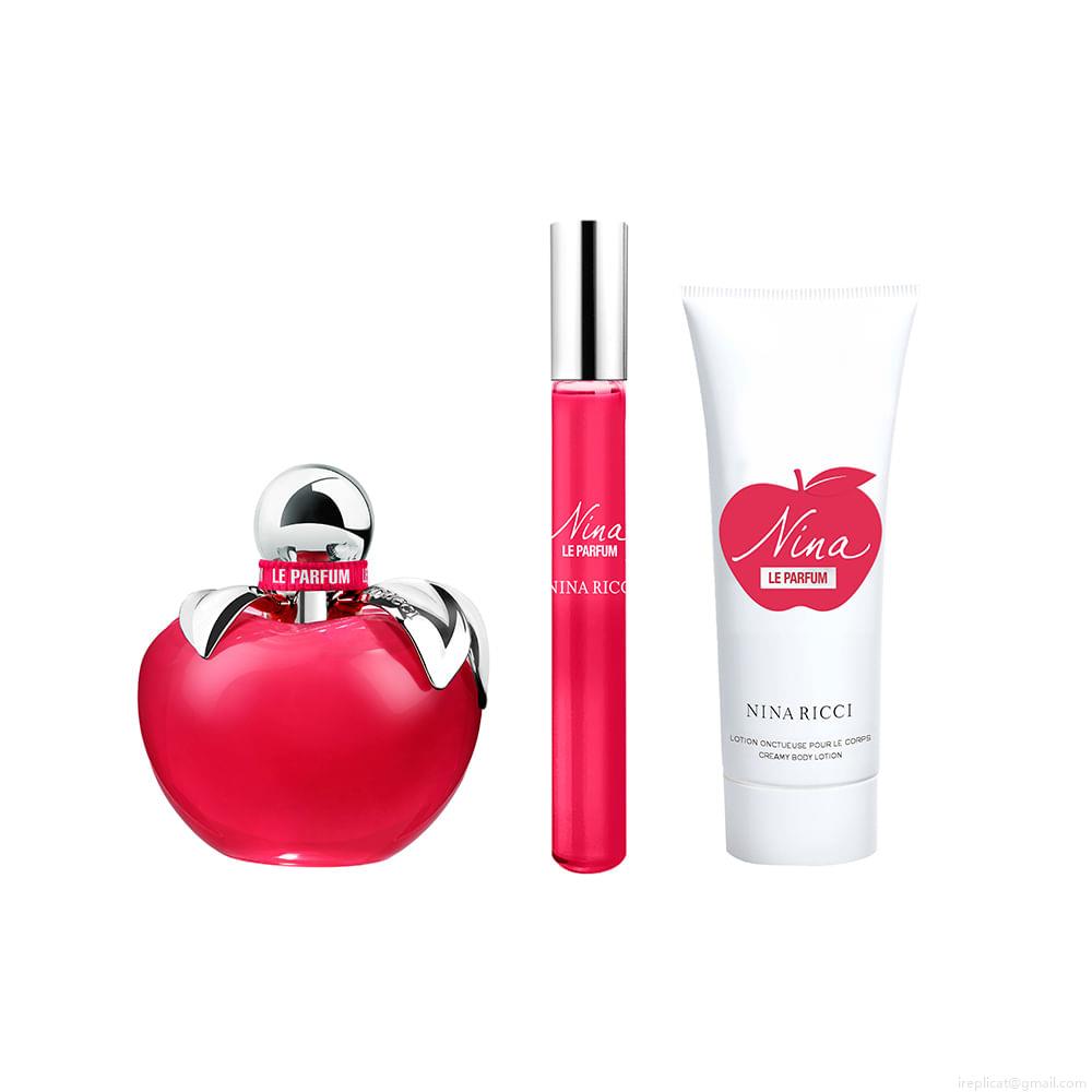 Kit Perfume Nina Ricci Nina Feminio Eau de Parfum 80 ml + Loção Corporal Le Parfum 75 ml + Roll-on 10 ml Kit Perfume Nina Ricci Nina Feminio Eau de Parfum 80 ml + Loção Corporal Le Parfum 75 ml + Roll-on 10 ml