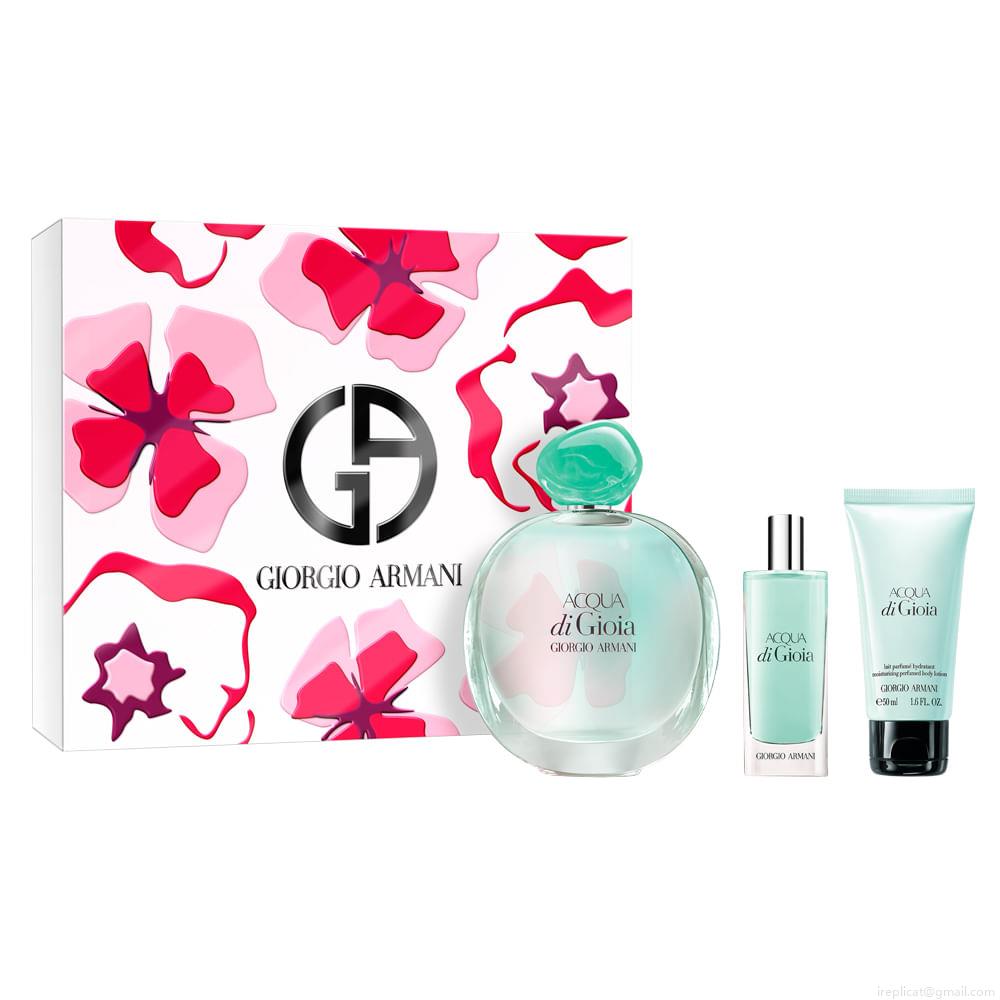 Kit Perfume Giorgio Armani Acqua Di Gioia Eau de ParfumFeminino 100 ml + Miniatura 15 ml+ Loção 50 ml Kit Perfume Giorgio Armani Acqua Di Gioia Eau de ParfumFeminino 100 ml + Miniatura 15 ml+ Loção 50 ml