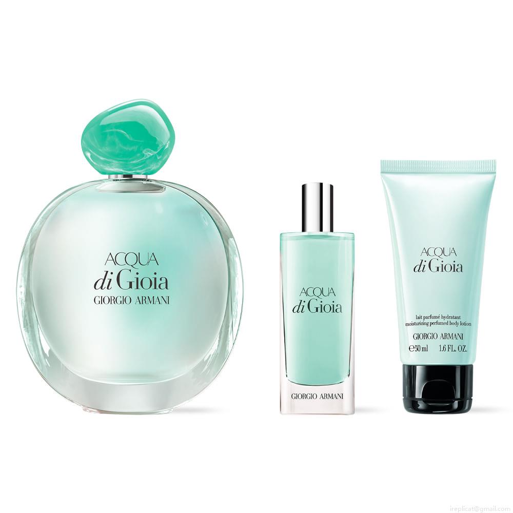 Kit Perfume Giorgio Armani Acqua Di Gioia Eau de ParfumFeminino 100 ml + Miniatura 15 ml+ Loção 50 ml Kit Perfume Giorgio Armani Acqua Di Gioia Eau de ParfumFeminino 100 ml + Miniatura 15 ml+ Loção 50 ml