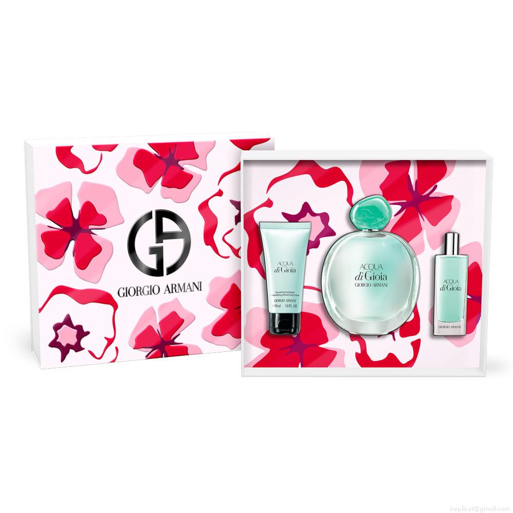 Kit Perfume Giorgio Armani Acqua Di Gioia Eau de ParfumFeminino 100 ml + Miniatura 15 ml+ Loção 50 ml Kit Perfume Giorgio Armani Acqua Di Gioia Eau de ParfumFeminino 100 ml + Miniatura 15 ml+ Loção 50 ml