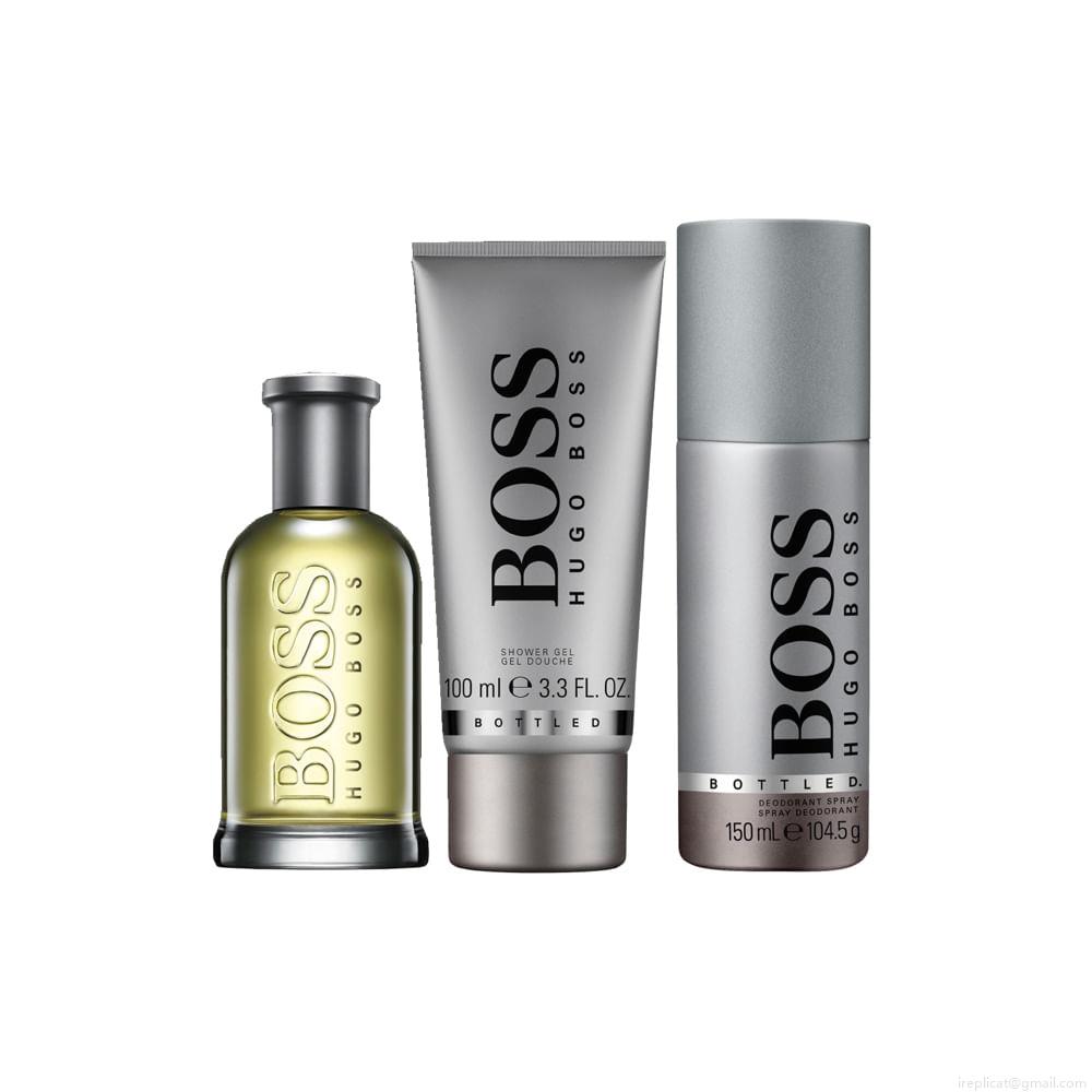 Kit Hugo Boss Bottled Masculino Eau de Toilette 100 ml + Gel de Banho 100 ml + Desodorante 150 ml Kit Hugo Boss Bottled Masculino Eau de Toilette 100 ml + Gel de Banho 100 ml + Desodorante 150 ml