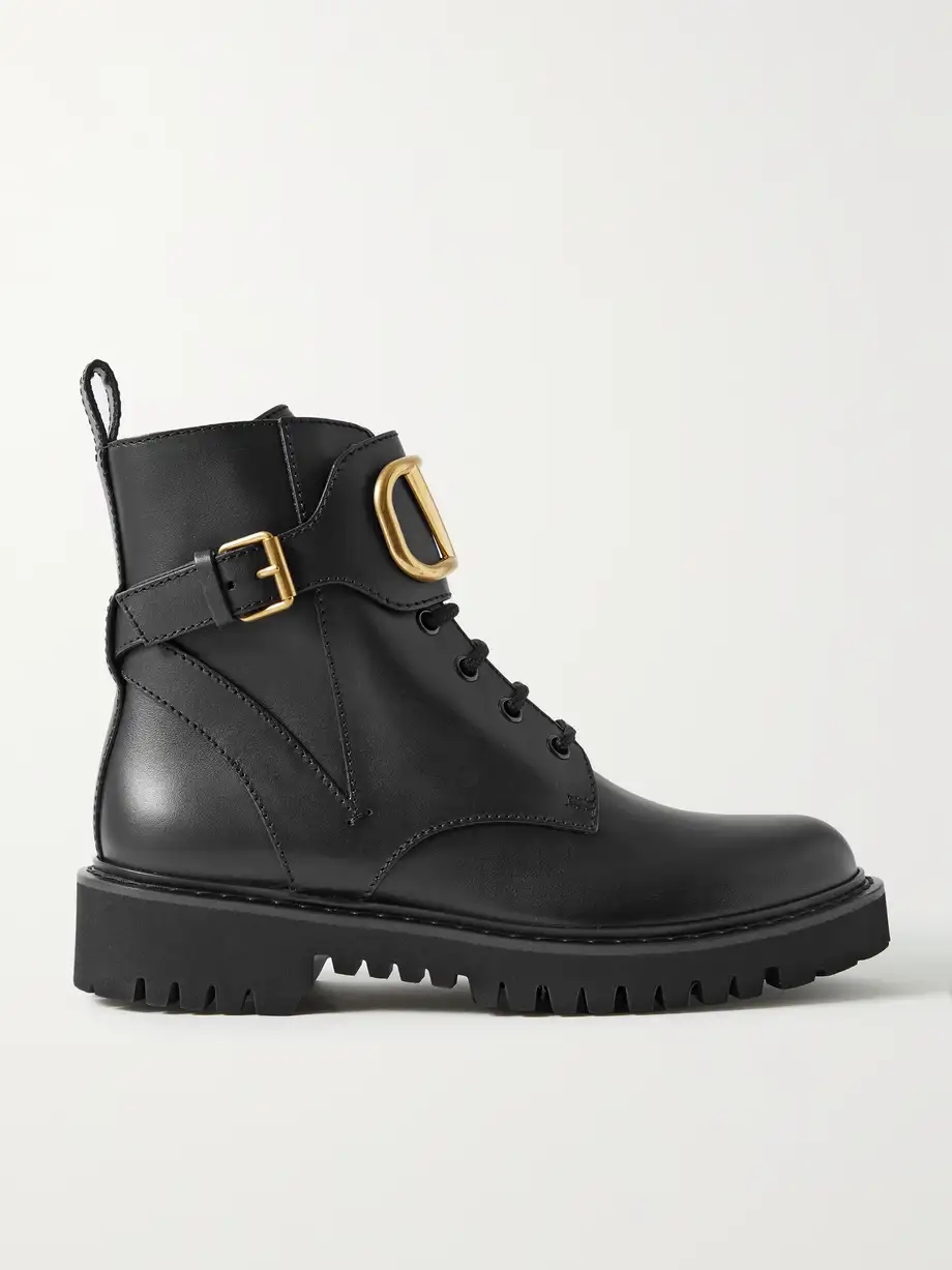 Go Logo embellished leather ankle boots Go Logo embellished leather ankle boots