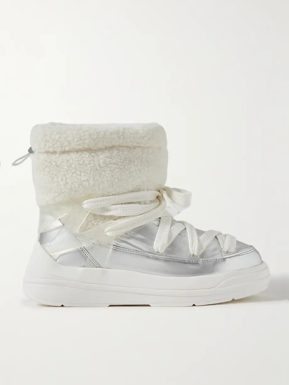 Insolux M rubber-trimmed fleece, metallic shell and leather snow boots Insolux M rubber-trimmed fleece, metallic shell and leather snow boots